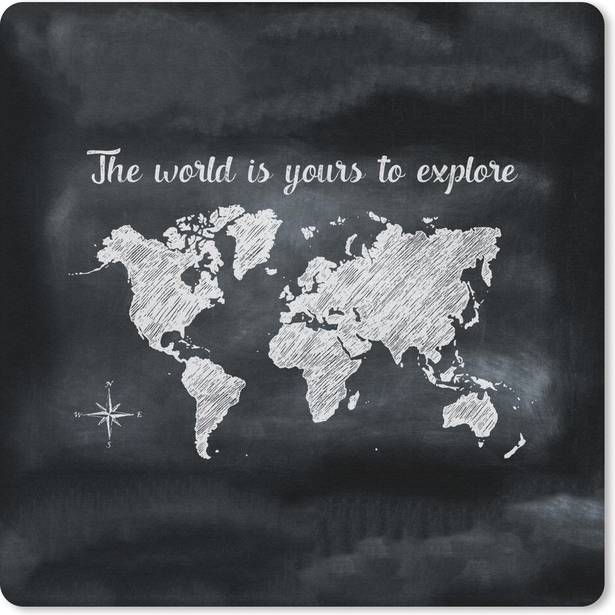 Muismat 20x20 cm - Mousepad Wereldkaart - Schoolbord - Quote - Muismatten