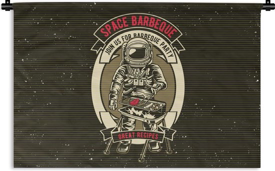Wandkleed - Wanddoek - Vintage - Astronaut - BBQ - 90x60 cm - Wandtapijt