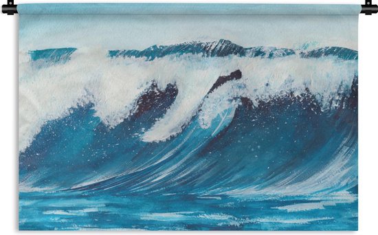 Wandkleed - Wanddoek - Golf - Zee - Waterverf - 150x100 cm - Wandtapijt