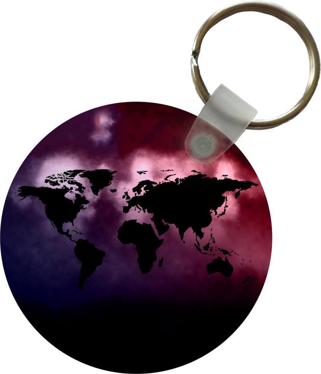 Sleutelhanger - Wereldkaart - Waterverf - Roze - Plastic - Rond - Uitdeelcadeautjes