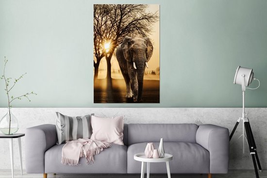 Décoration murale Métal - Aluminium - Eléphant - Arbre - Soleil - 120x180 cm