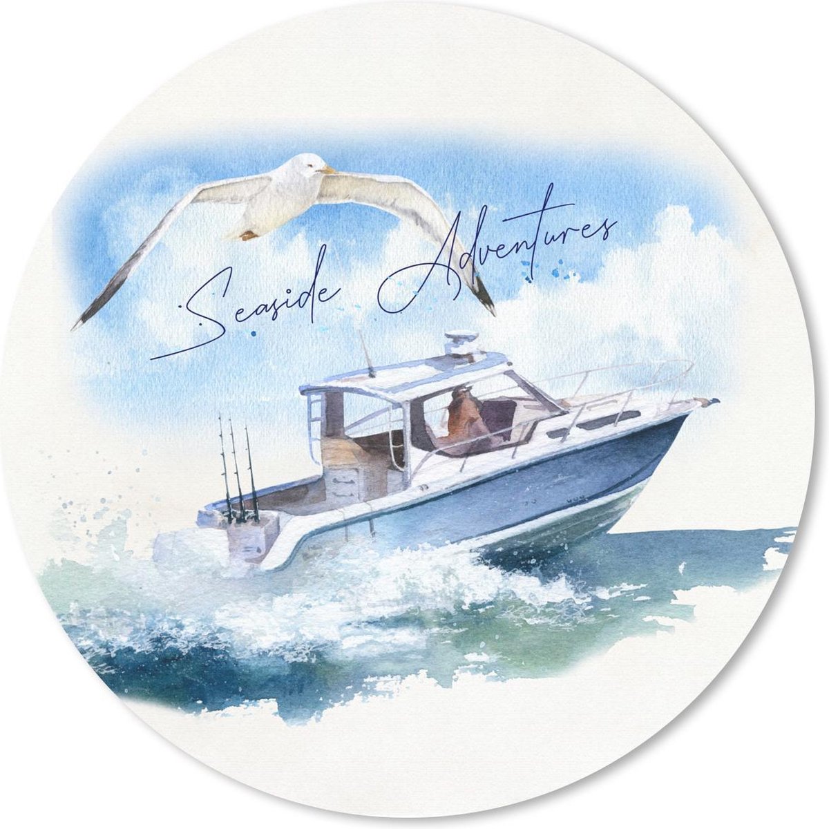 Muismat rond 20x20 cm - Mousepad Boot - Vogel - Water - Zee - Ronde muismatten