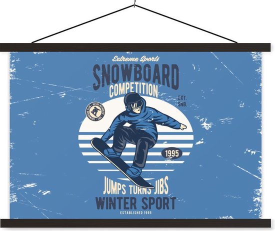 Porte-affiche avec affiche - Affiche scolaire - Snowboard - Homme - Vintage - 60x40 cm - Lattes noires