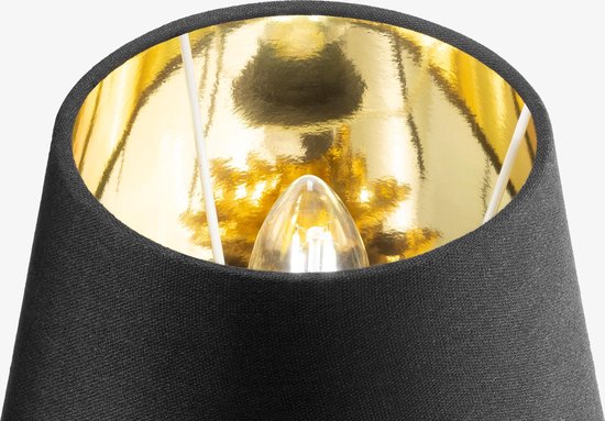 Navaris 2x lampenkap voor tafellamp - E27 fitting - 16,2 cm hoog - 22/15,3 cm breed - Set van 2 ronde lampenkappen - Zwart/Goud - Navaris