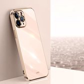 XINLI rechte 6D plating gouden rand TPU schokbestendig hoesje voor iPhone 11 Pro Max (roze)