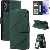 Voor Samsung Galaxy S21 + 5G Huid Voel Zakelijk Horizontale Flip PU Lederen Case met Houder & Multi-kaartsleuven & Portemonnee & Lanyard & Fotolijst (Groen)