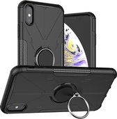 Voor iPhone XS Max Armor Bear schokbestendige pc + TPU-beschermhoes met ringhouder (zwart)