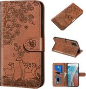 Voor Samsung Galaxy A51 4G Sika Herten Embossing Patroon Horizontale Flip PU Lederen Case met Houder & Kaartsleuf & Portemonnee & Fotolijst (Bruin)