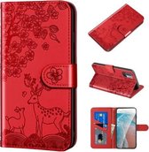 Voor Geschikt voor Xiaomi Redmi Note 10 5G Sika Herten Embossing Patroon Horizontale Flip PU Lederen Case met Houder & Kaartsleuf & Portemonnee & Fotolijst (Rood)