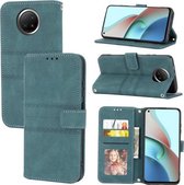 Voor Xiaomi Redmi Note 9 5G Reliëf Gestreepte Magnetische Gesp PU + TPU Horizontale Flip Lederen Case met Houder & Kaartsleuf & Portemonnee & Fotolijst & Sling (Groen)