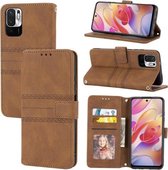 Voor Geschikt voor Xiaomi Redmi Note 10 5G Reliëf Gestreepte Magnetische Gesp PU + TPU Horizontale Flip Lederen Case met Houder & Kaartsleuf & Portemonnee & Fotolijst & Sling (Brui