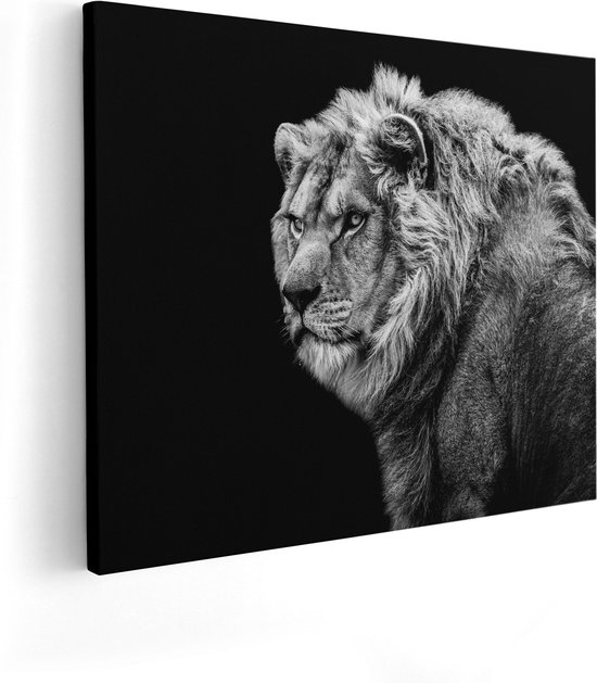 Artaza Canvas Schilderij Leeuw - Zwart Wit - 100x80 - Groot - Foto Op Canvas - Canvas Print