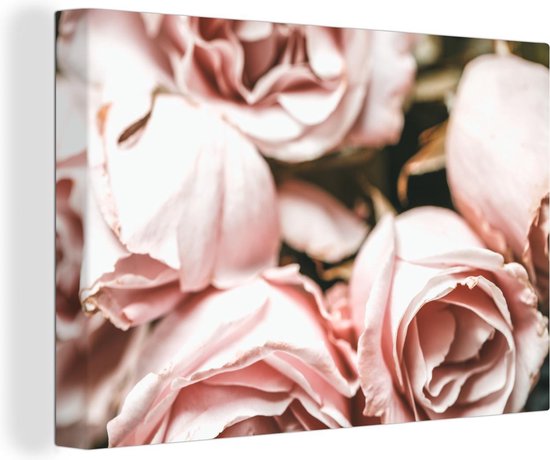 Canvas Schilderij Rozen - Roze - Vintage - 90x60 cm - Wanddecoratie