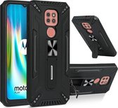 Voor Motorola Moto G9 Play War-god Armor TPU + PC Schokbestendige magnetische beschermhoes met opvouwbare houder (zwart)