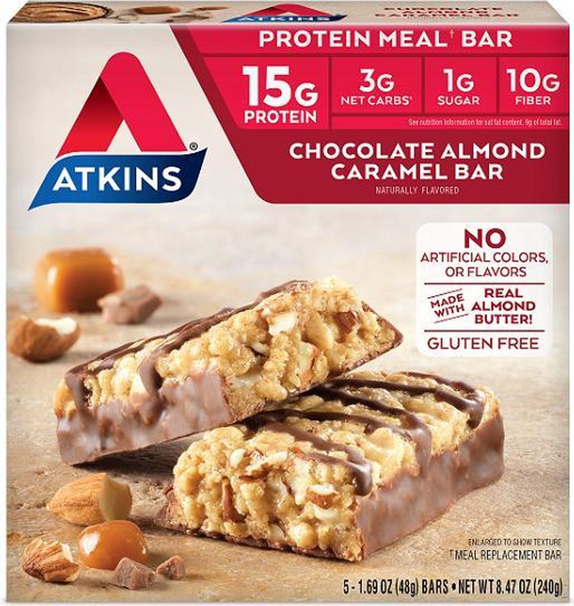 Goedkoopste Atkins | Protein Bar | Chocolate Almond Caramel Bar | 5 x 48g