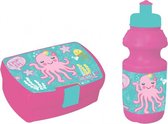 lunchset 350 ml Octupus meisjes roze/mintblauw 2-delig