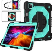 Contrastkleur Robot Schokbestendig Siliconen + pc-beschermhoes met houder en schouderriem voor iPad Pro 11 2021 / 2020 / 2018 / iPad Air 4 10.9 2020 (zwart mint)