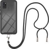 Voor Samsung Galaxy A21s Sterrenhemel Effen Kleur Serie Schokbestendige PC + TPU Beschermhoes met Nekband (Zwart)