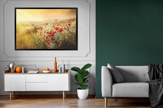 Affiche avec cadre Coquelicot - Coquelicots au soleil cadre photo noir - cadre photo noir - 120x80 cm - Affiche avec cadre