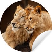 Wallpaper Circle - Lion - Hug - Stones - 100x100 cm - Wall Circle - Auto-adhésif - Wallpaper Sticker XXL
