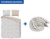 Luxe Zachte Dekbedovertrek Eenpersoons - 140x200/220cm - Inclusief 1 Kussensloop - 100% Versterkt Katoen -  Bert Grijs + Wasbaar Microfiber Dekbed - 140x200cm - Wit