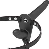 Fetish submissive double strap vibrator strap-on zwart