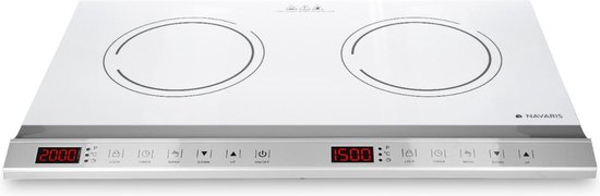 Navaris dubbele inductiekookplaat 3500 W – 2 kookzones met timer en automatisch panherkenning – 2 pits inductie kookplaat – Draagbaar – Wit