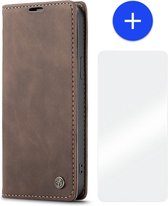 iPhone 13 Pro Slank Bookcase Hoesje Bruin Kunstleer - Caseme (013 Serie) + Cacious Screen Protector
