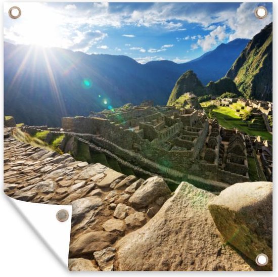 Tuin poster Peru - Machu Picchu - Zon - 200x200 cm - Tuindoek - Buitenposter