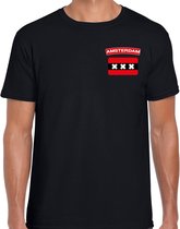 Amsterdam t-shirt met vlag zwart op borst voor heren - Amsterdam steden shirt - 020 supporter kleding L