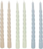 Cactula Swirl Kaarsen | Set van 6 in 3 verschillende kleuren | 2,3 x 29 cm | Trend 2021 | Lange Dinerkaarsen | Soft Nordic / Beige / Green / BLue