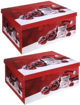 Pakket van 2x stuks rode kerstballen/kerstversiering opbergbox 49 cm