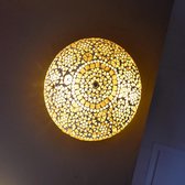 Oosterse mozaïek plafondlamp Indian Design | 2 lichts | beige / bruin | glas / metaal | Ø 38 cm | eetkamer / woonkamer / slaapkamer | sfeervol / traditioneel / modern design