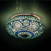 Oosterse mozaïek plafondlamp Indian Design | 1 lichts | blauw | glas / metaal | Ø 25 cm | eetkamer / woonkamer / slaapkamer | sfeervol / traditioneel / modern design