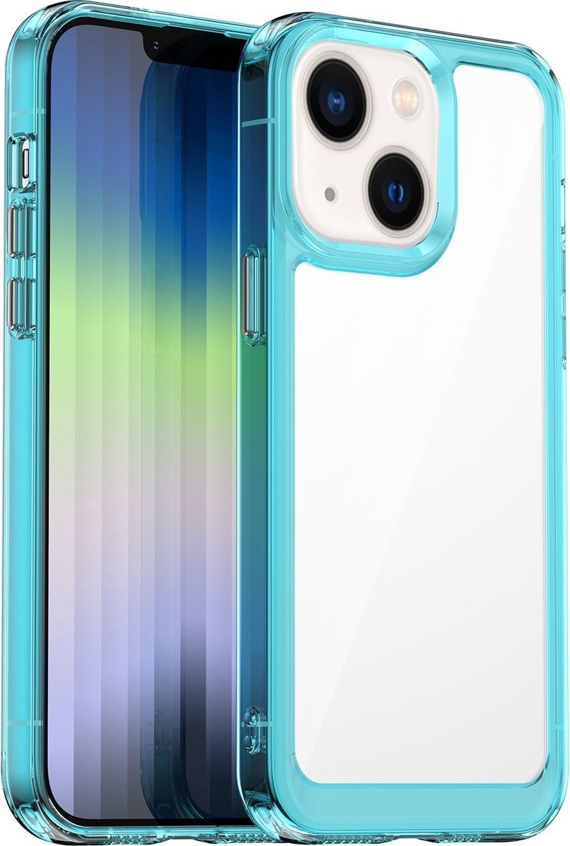 Mobigear Hoesje geschikt voor Apple iPhone 14 Telefoonhoesje Hardcase | Mobigear Crystal Backcover | iPhone 14 Case | Back Cover - Transparant / Turquoise