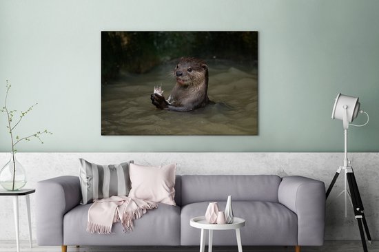 Otter avec de la nourriture dans l'eau toile 2cm 120x80 cm - impression photo sur toile peinture (Décoration murale salon / chambre à coucher) / Animaux sauvages Peintures Toile