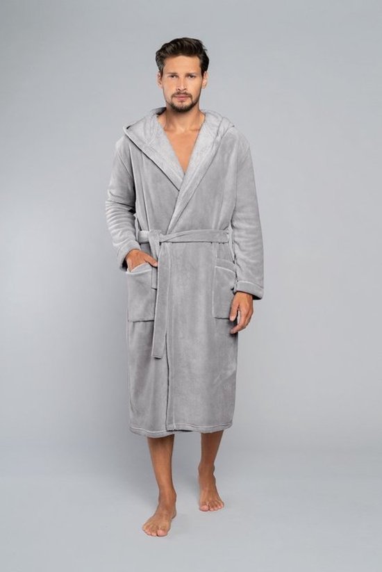 MIMAS- hoogwaardige herenbadjas van Italian Fashion - grijs L