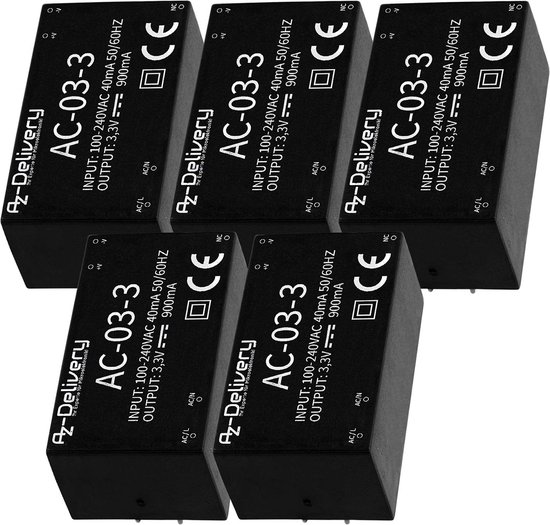 AZDelivery 5 x 220V tot 3.3V MiniVoeding compatibel met Raspberry Pi Inclusief EBook! bol