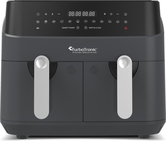Heteluchtfriteuse met 2 kamers, 10 l, luchtfriteuse met kijkvenster, 8-in-1 luchtfriteuse met 2 laden van 5 l, heteluchtfriteuse met dubbele kamer, minder olie