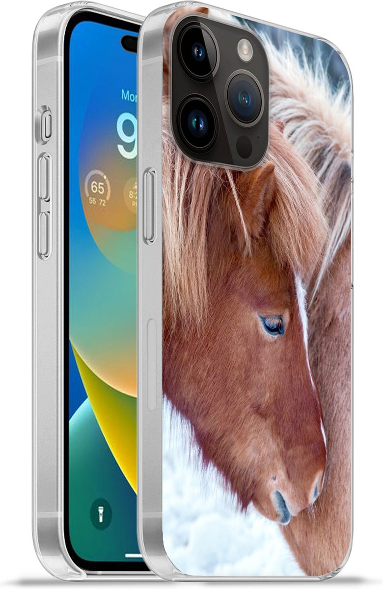 Telefoonhoesje Geschikt voor Apple Iphone 14 Pro Max hoesje - Paarden - Veulen - Sneeuw - Siliconen Telefoonhoesje Telefoonhoesje