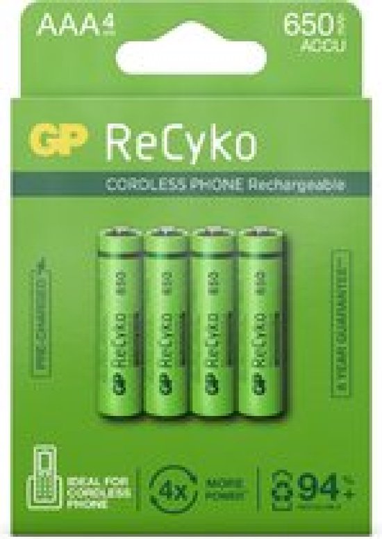 GP R03/AAA GP ReCyko+ 650 Series 650mAh oplaadbaar - 4 Stuks | bol.com