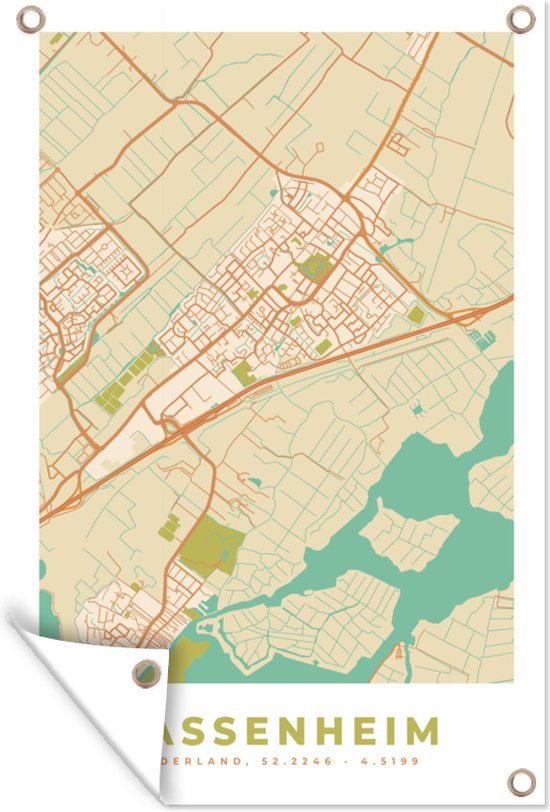 Muurdecoratie Kaart - Plattegrond - Stadskaart - Sassenheim - Vintage - 120x180 cm - Tuinposter - Tuindoek