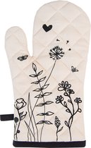 Clayre & Eef Manique de four 18x30 cm Beige Noir Coton Fleurs Gant de four