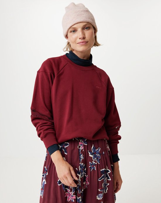 Mexx Sweat With Lace Details At Sleeves Dark Red - Dames