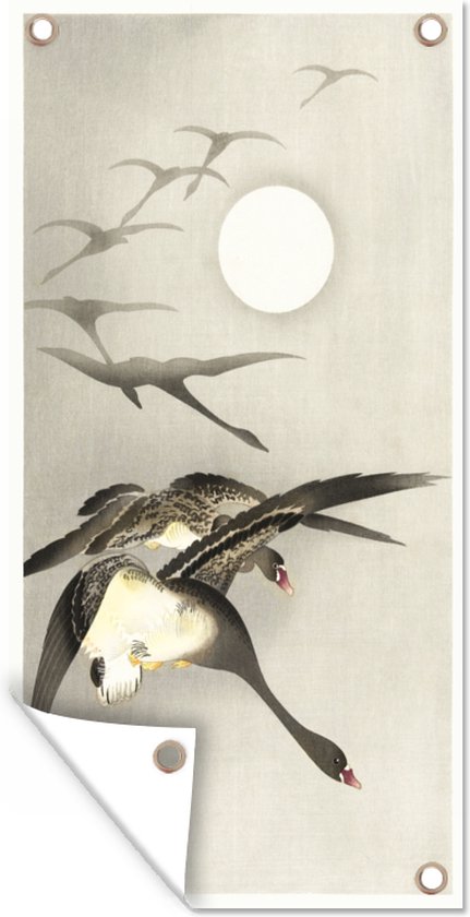 Geese at full moon - schilderij van Ohara Koson - Tuindoek