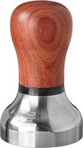 scarlet espresso | Tamper "Vittoria" voor barista; met ergonomische handgreep van kostbaar hout en hoogglans gepolijste, hooggepolijste roestvrijstalen voet.