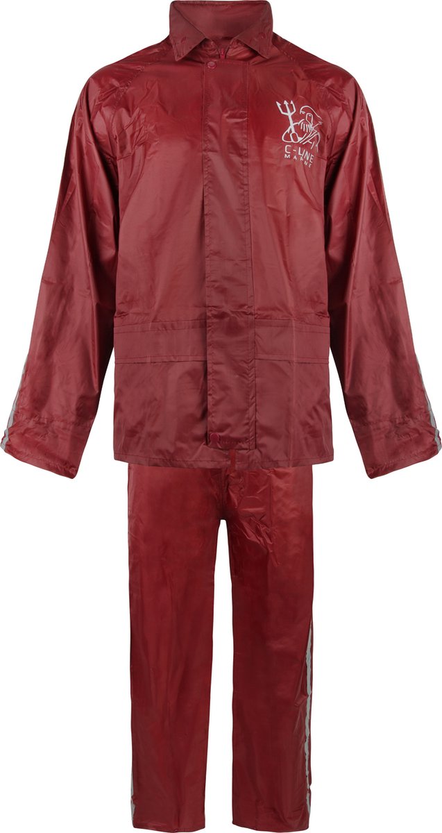 C-Line Regenpak met Capuchon - Rood - Reflecterend  - Nieuw Model - Volwassen maat L