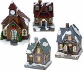 Kerstdorp huisjes set van 4x huisjes met Led verlichting 13.5 cm - Kleuren kunnen veranderen doorlopend voor extra sfeer