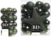 49x stuks kunststof kerstballen met ster piek donkergroen mix - Kerstversiering/kerstboomversiering