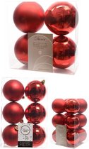 Kerstversiering kunststof kerstballen rood 6-8-10 cm pakket van 22x stuks - Kerstboomversiering